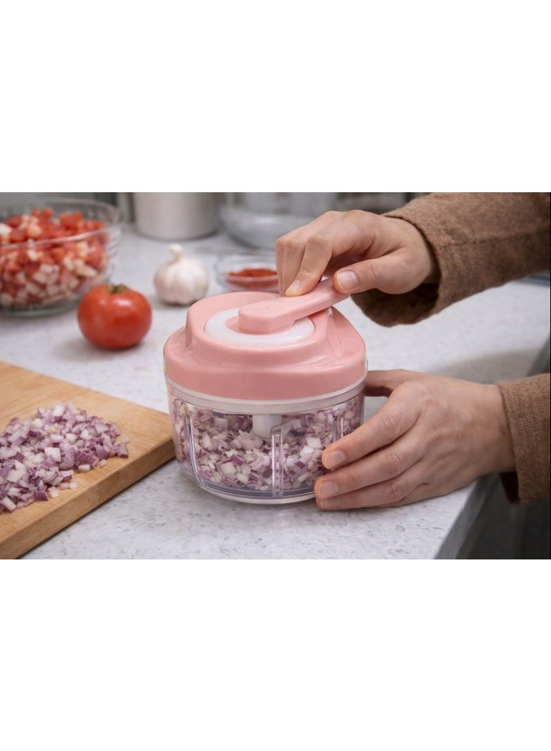 قطاعة خضروات وكبة يدوية صغيرة 3 شفرات ستانلس ستيل - فرامة بصل وثوم ومكسرات بمقبض دوار - لون وردي (Mini Food Chopper) - Image 1